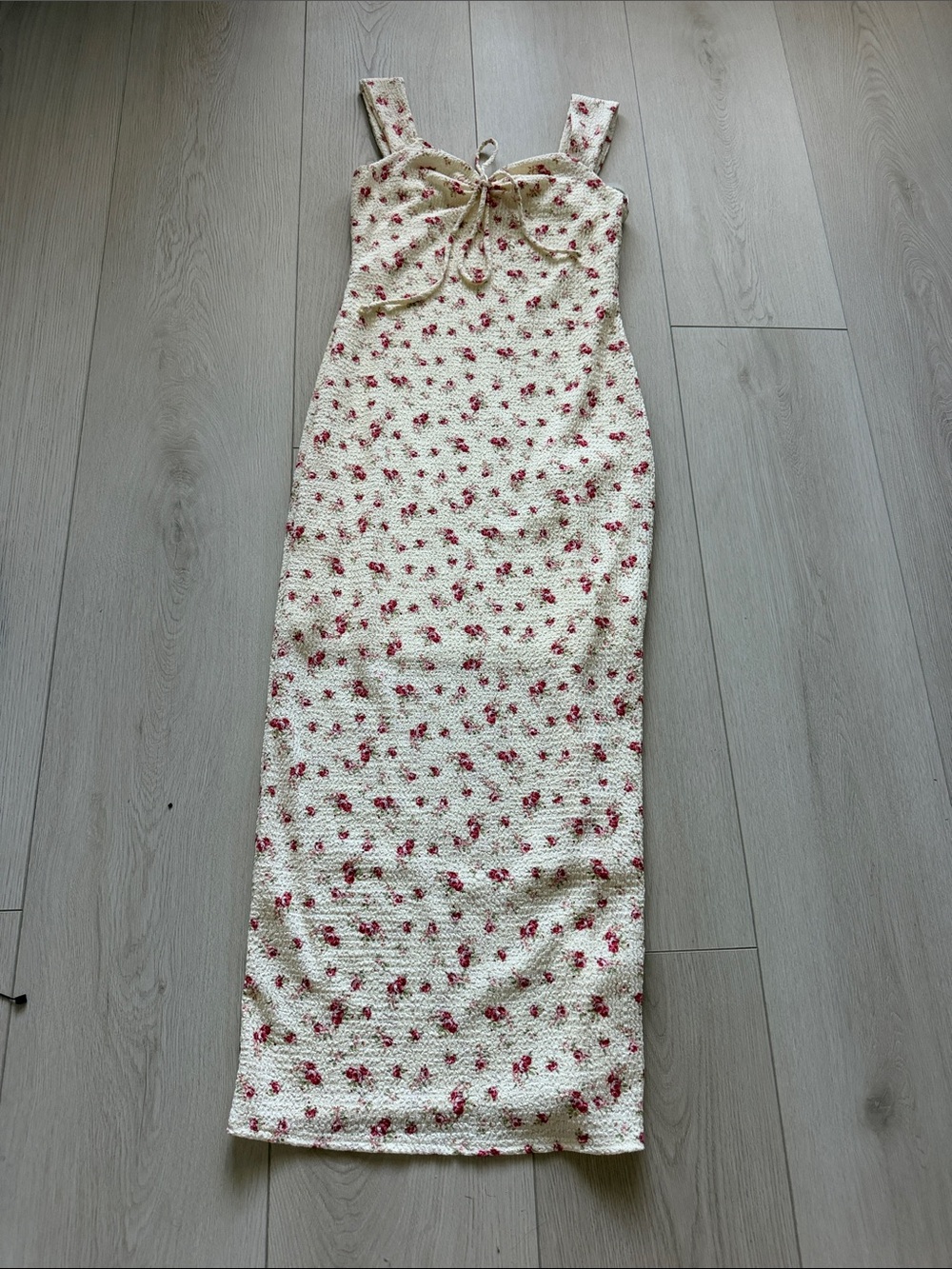 See You Monday Cream Floral Tie-Front Midi Dress